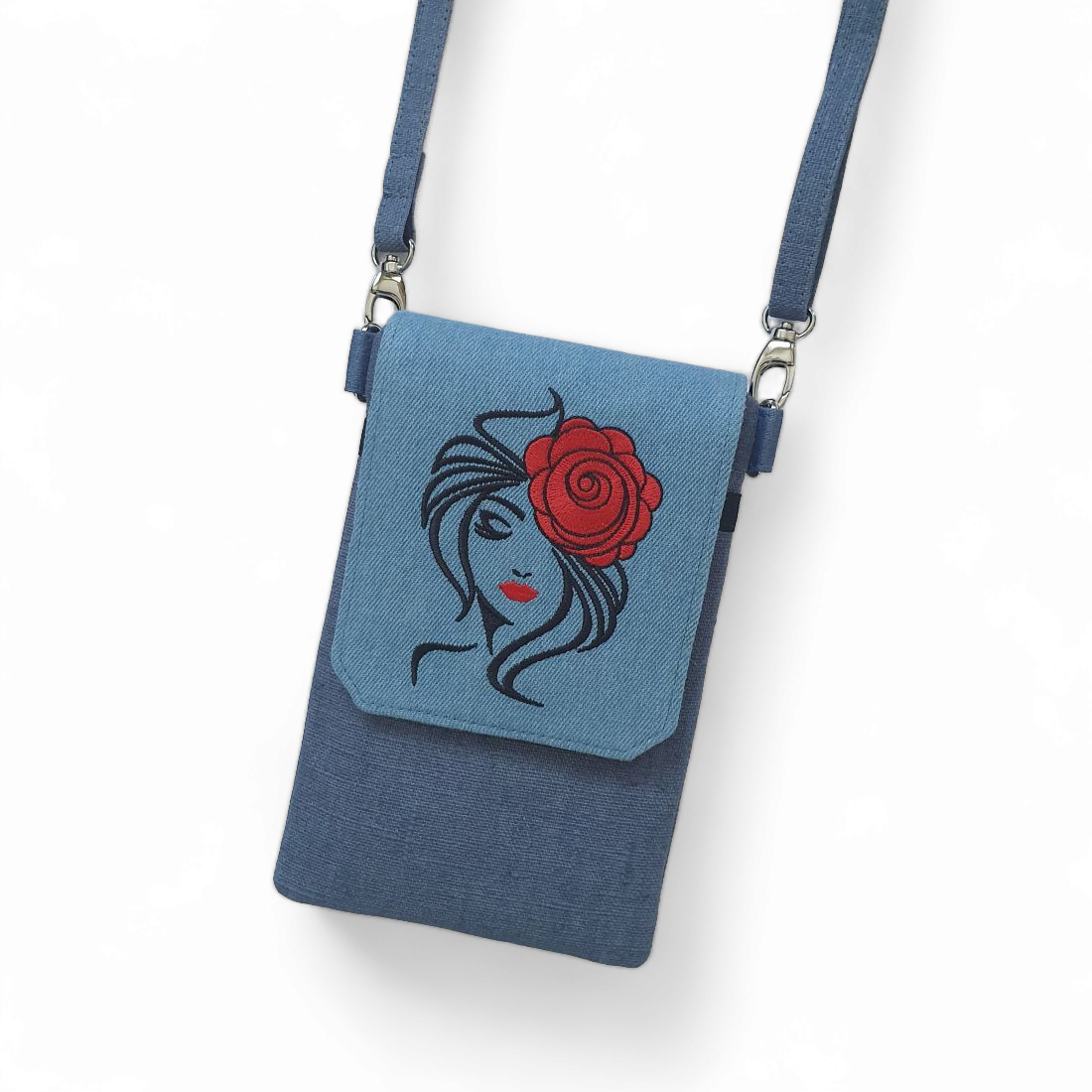 Handytäschchen mit Stickerei (jeansblau)