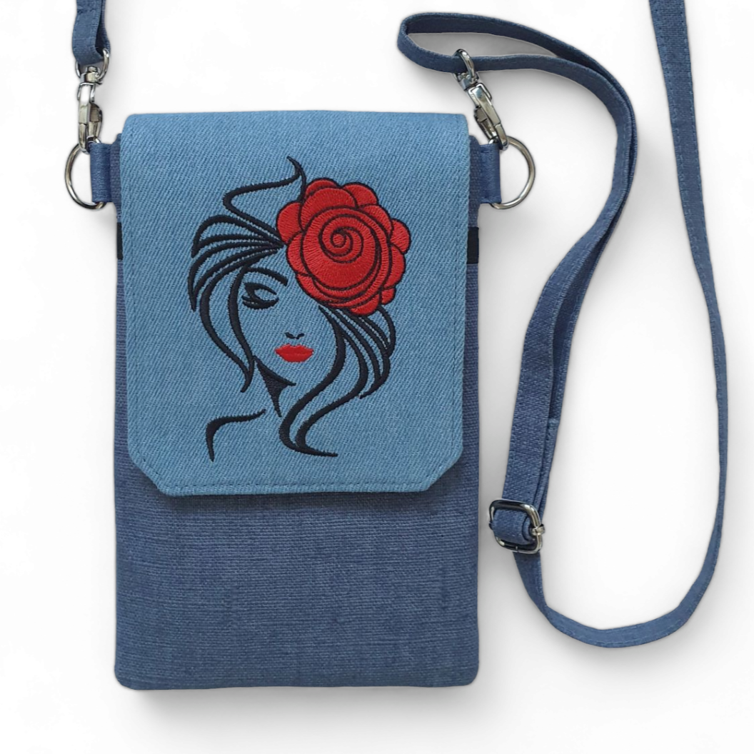 Handytäschchen mit Stickerei (jeansblau)